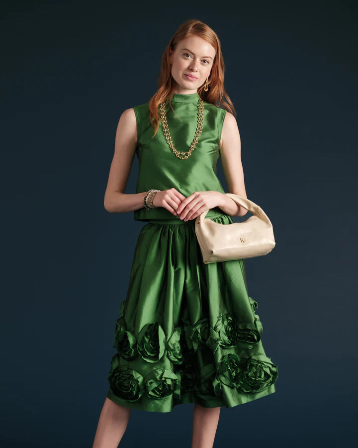 Frances Valentine Barbara Flowers Shantung Skirt