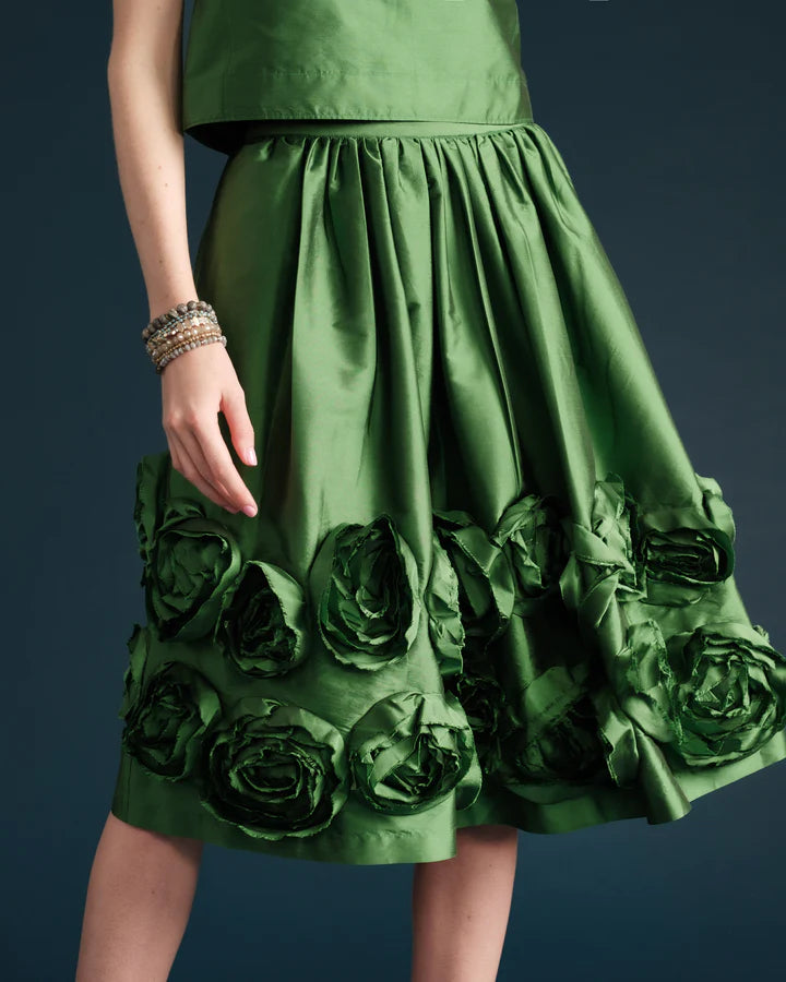 Frances Valentine Barbara Flowers Shantung Skirt