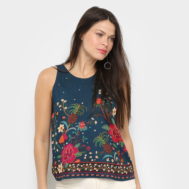 Farm Rio Anthropologie Flower Night Tank Blouse Top