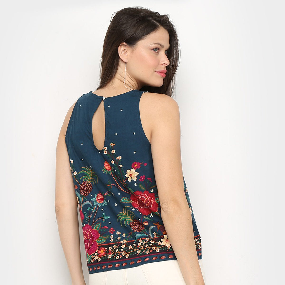 Farm Rio Anthropologie Flower Night Tank Blouse Top