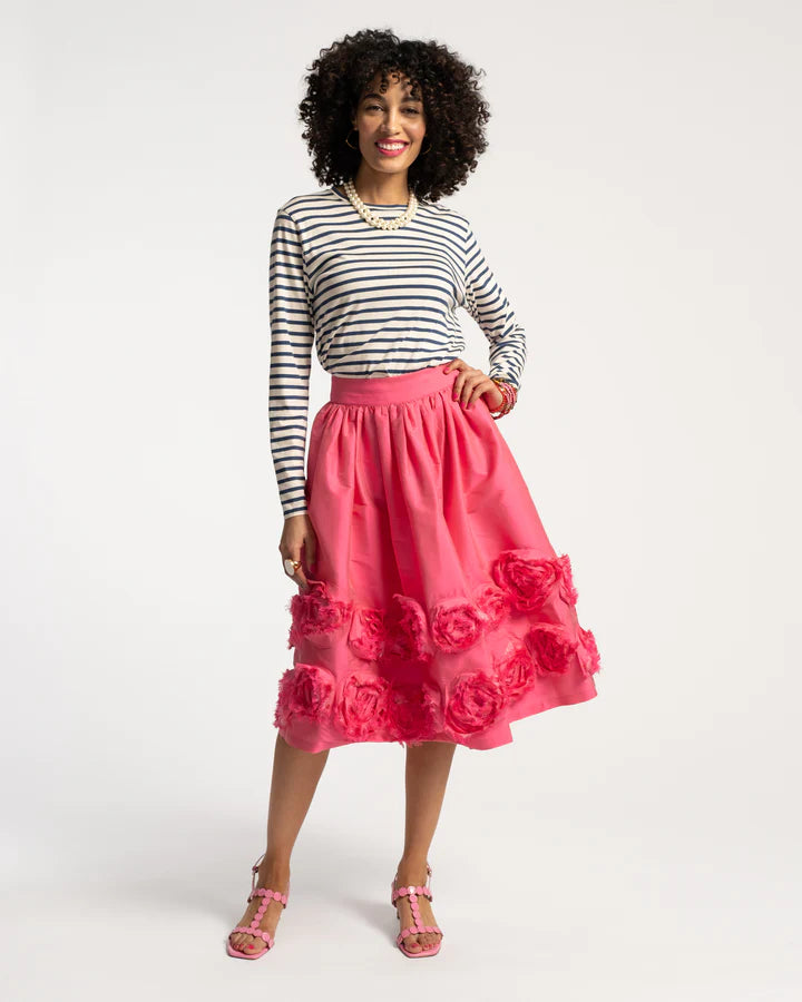 Frances Valentine Barbara Flowers Shantung Skirt