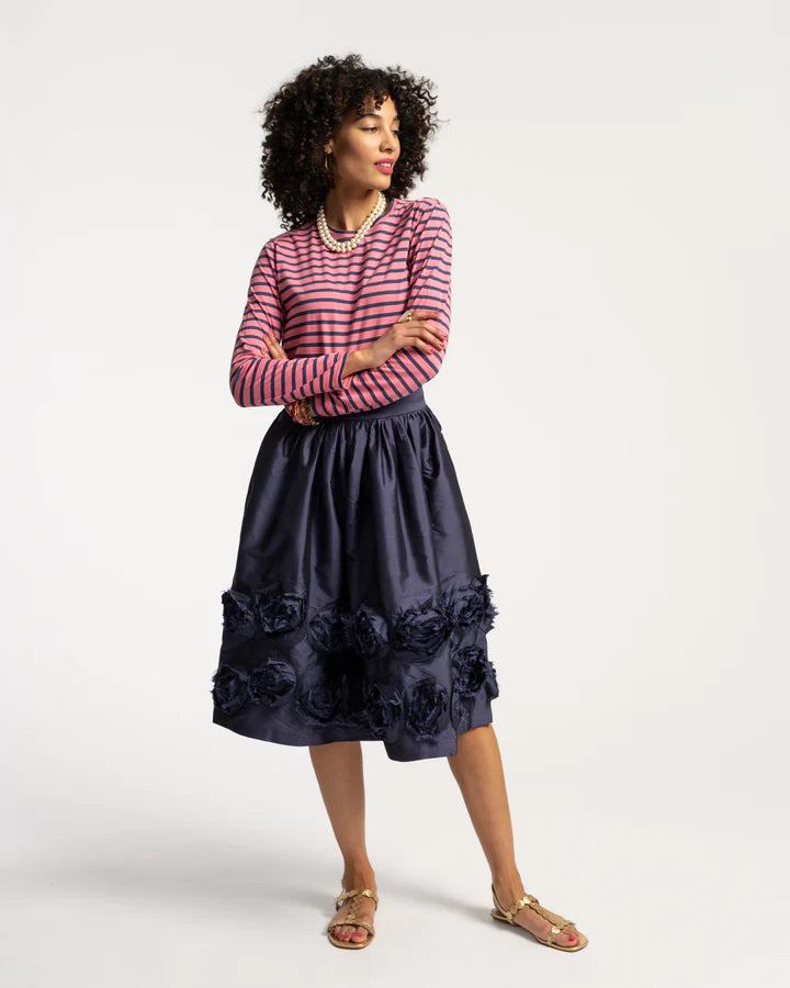 Frances Valentine Barbara Flowers Shantung Skirt