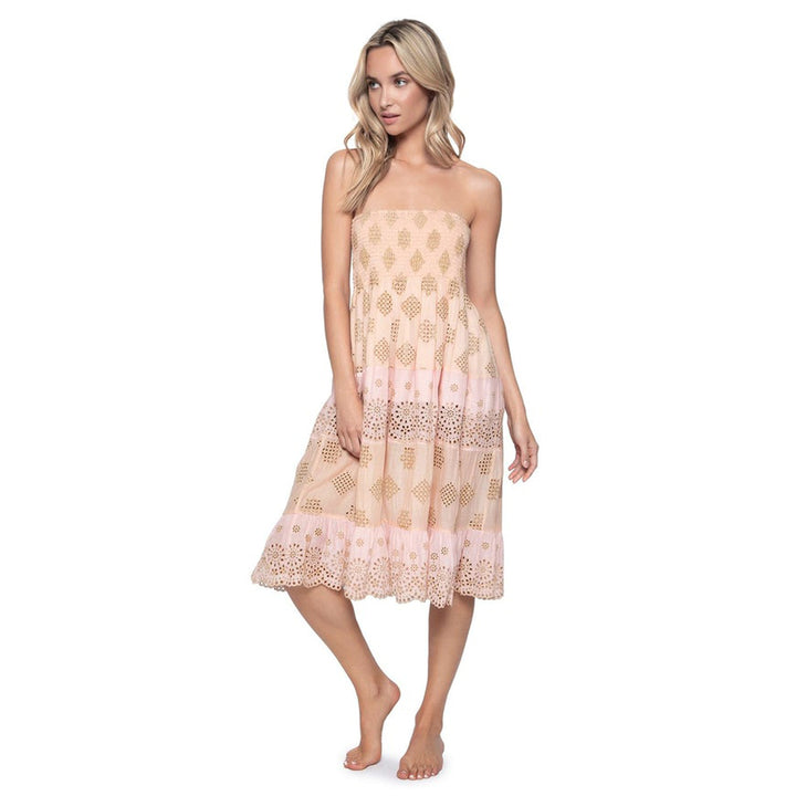 PQ Swim Anthropologie Evie Smocked Cover UP Tube Midi Dress Skirt