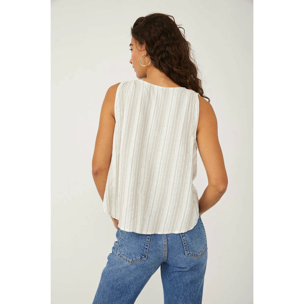 Free People By My Side Striped Printed Sleeveless Blouse Top