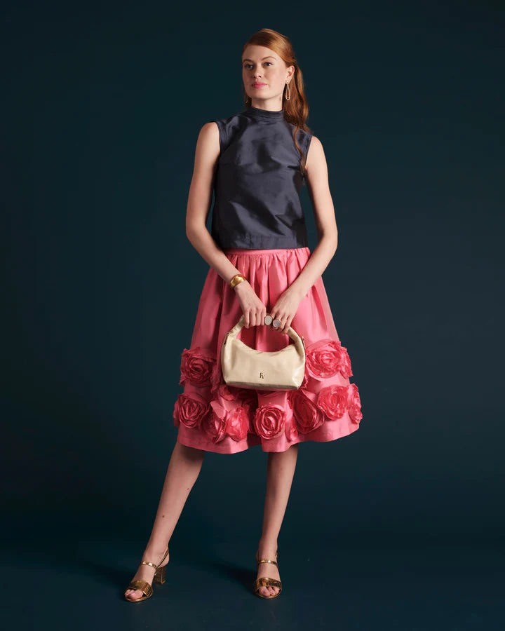 Frances Valentine Barbara Flowers Shantung Skirt