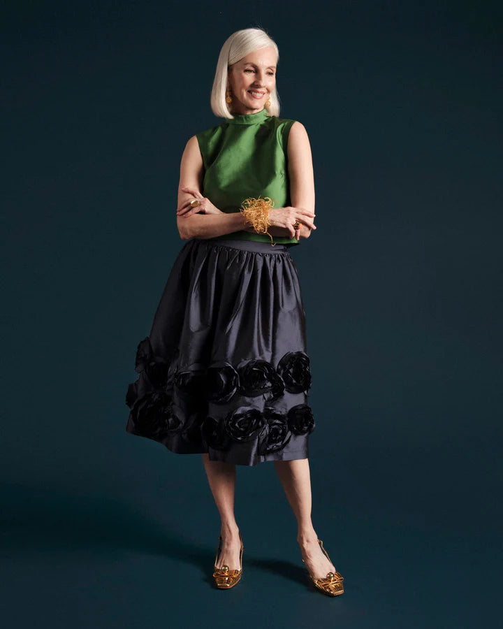 Frances Valentine Barbara Flowers Shantung Skirt