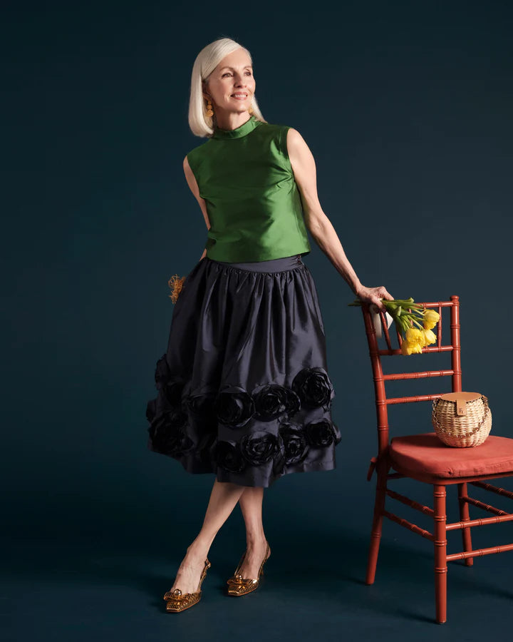 Frances Valentine Barbara Flowers Shantung Skirt