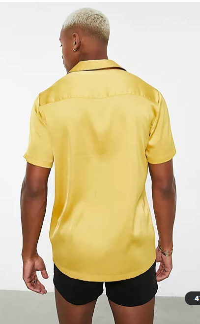 ASOS DESIGN Men's Revere Satin Buttondown Shirt M