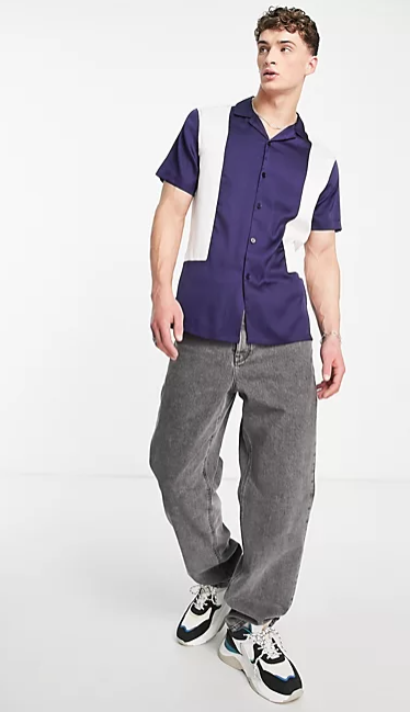 ASOS DESIGN Men's Satin Contrast Panels Shirt