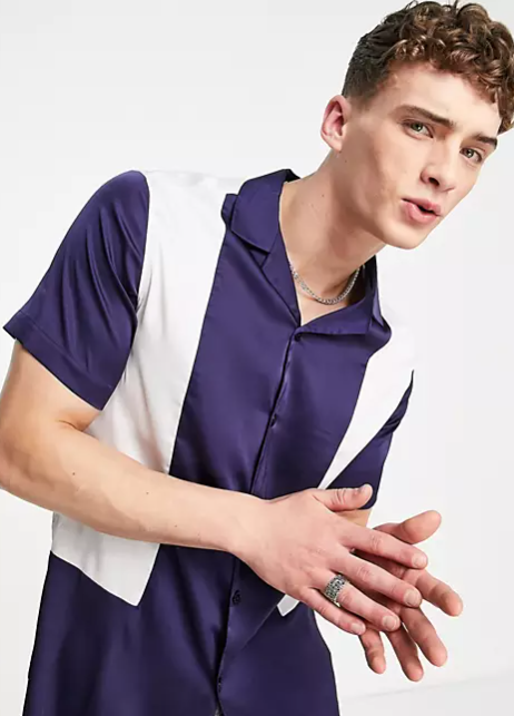 ASOS DESIGN Men's Satin Contrast Panels Shirt