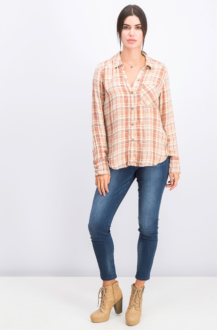 Free People Joplin Plaid Flannel Shirt Tunic Top
