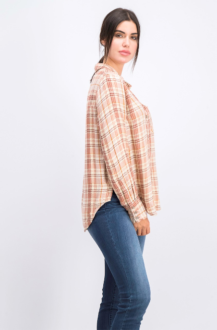 Free People Joplin Plaid Flannel Shirt Tunic Top