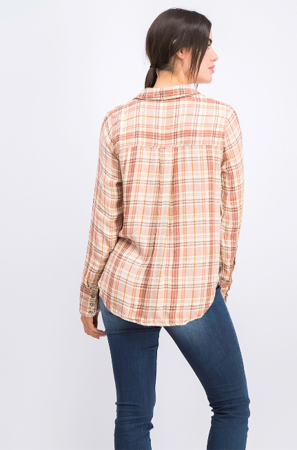 Free People Joplin Plaid Flannel Shirt Tunic Top