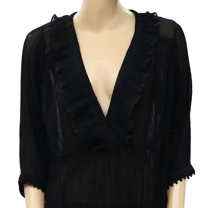 IRO Pleated Solid Black Tunic Top