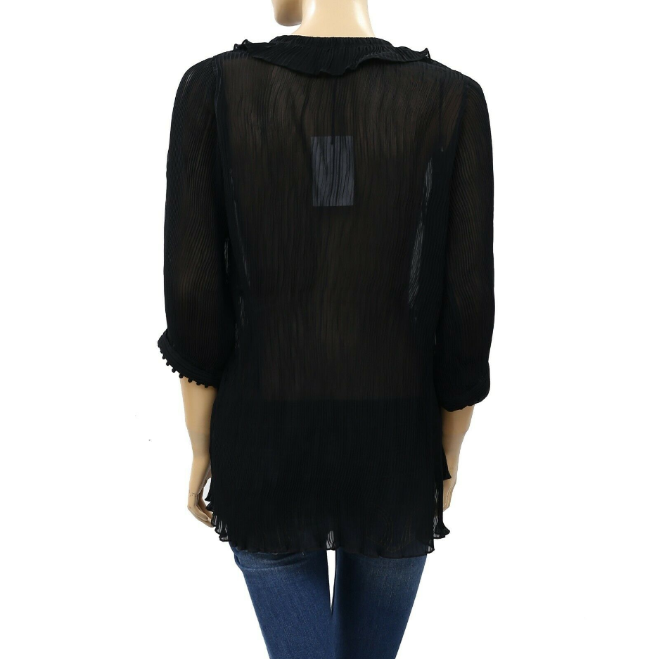 IRO Pleated Solid Black Tunic Top