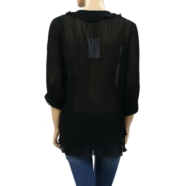 IRO Pleated Solid Black Tunic Top