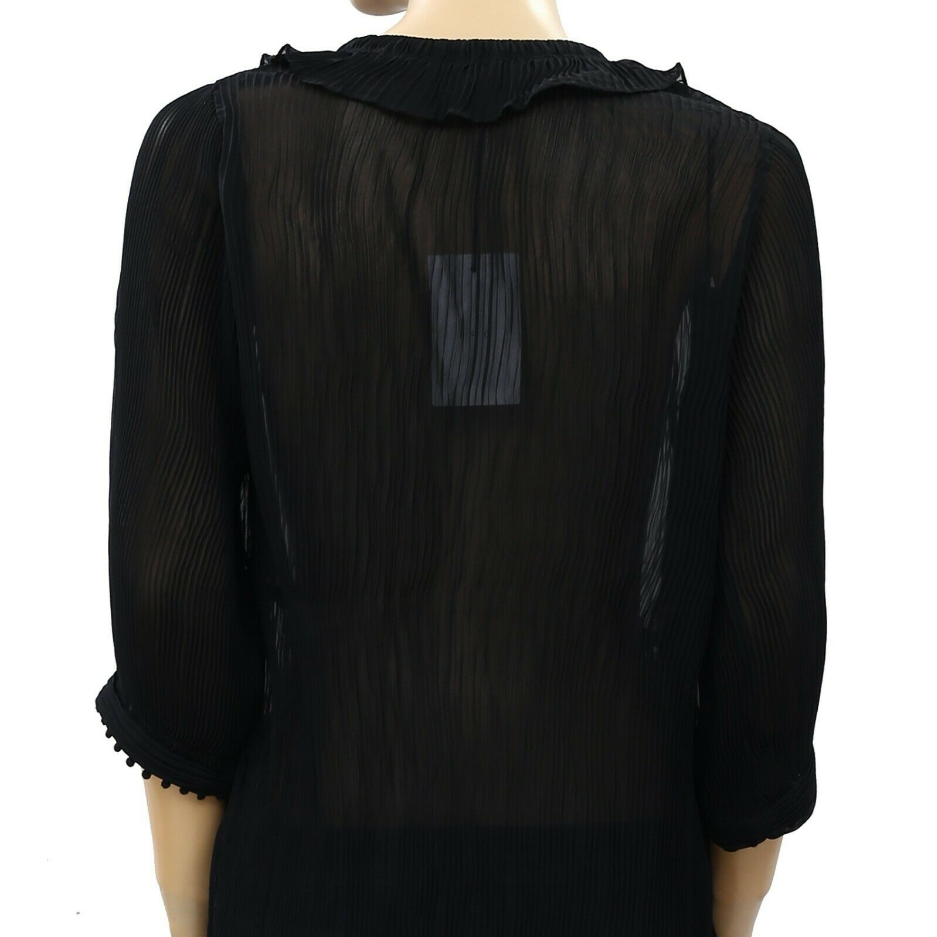 IRO Pleated Solid Black Tunic Top