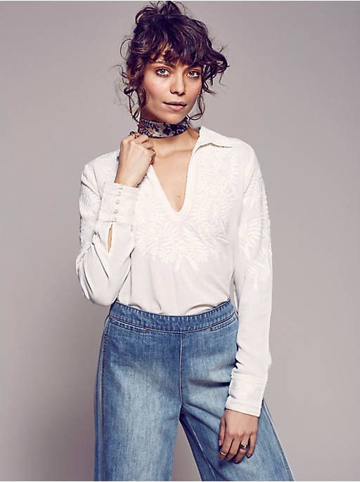 Free People 银色弹簧刺绣衬衫上衣 XS