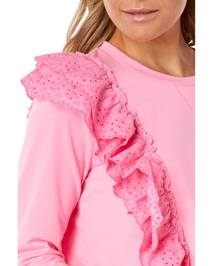 Lilly Pulitzer Deva 荷叶边孔眼刺绣运动衫套头衫