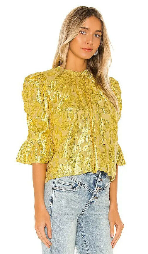 SAYLOR Pippy Puff Sleeves Ruffle Metallic Blouse Top