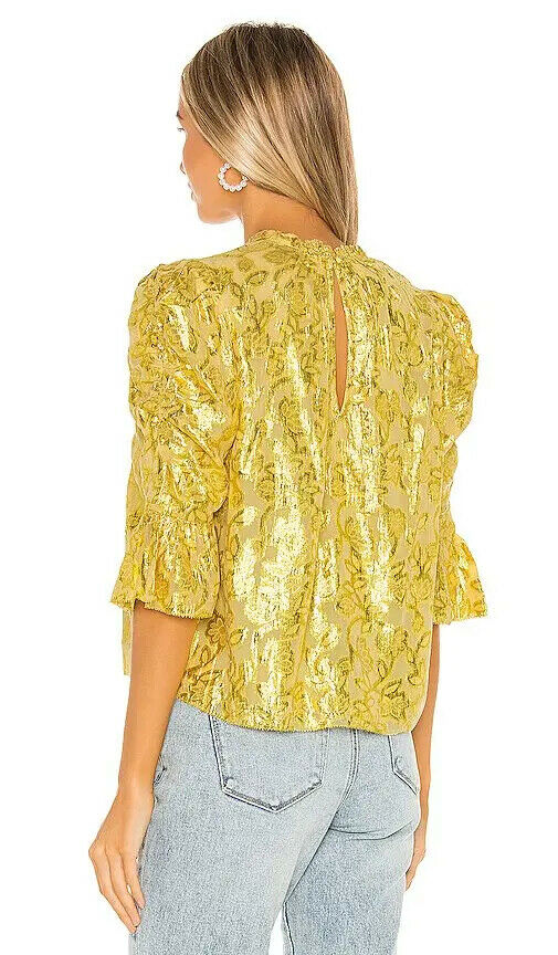 SAYLOR Pippy Puff Sleeves Ruffle Metallic Blouse Top