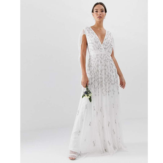 ASOS EDITION Embellished Cape Wedding Gown Maxi Dress
