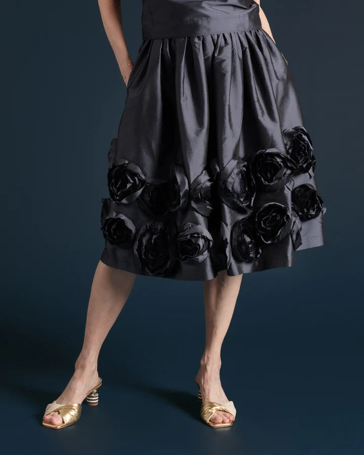 Frances Valentine Barbara Flowers Shantung Skirt