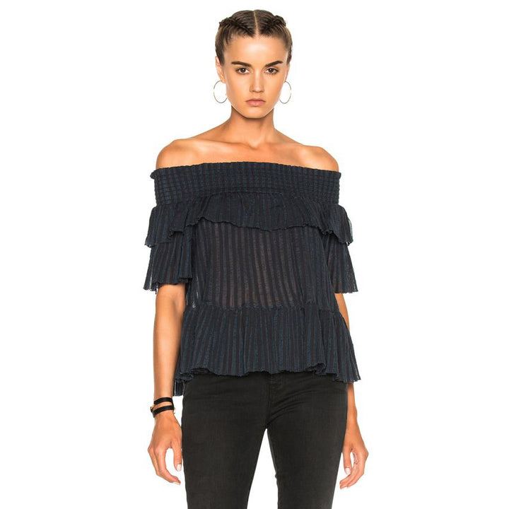 Ulla Johnson Kasia Off Shoulder Ruffle Striped Blouse Top