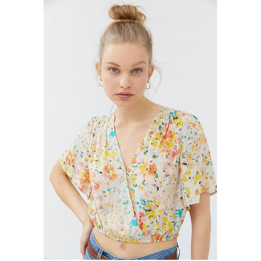 Urban Outfitters UO Kendra Surplice Cropped Blouse Top