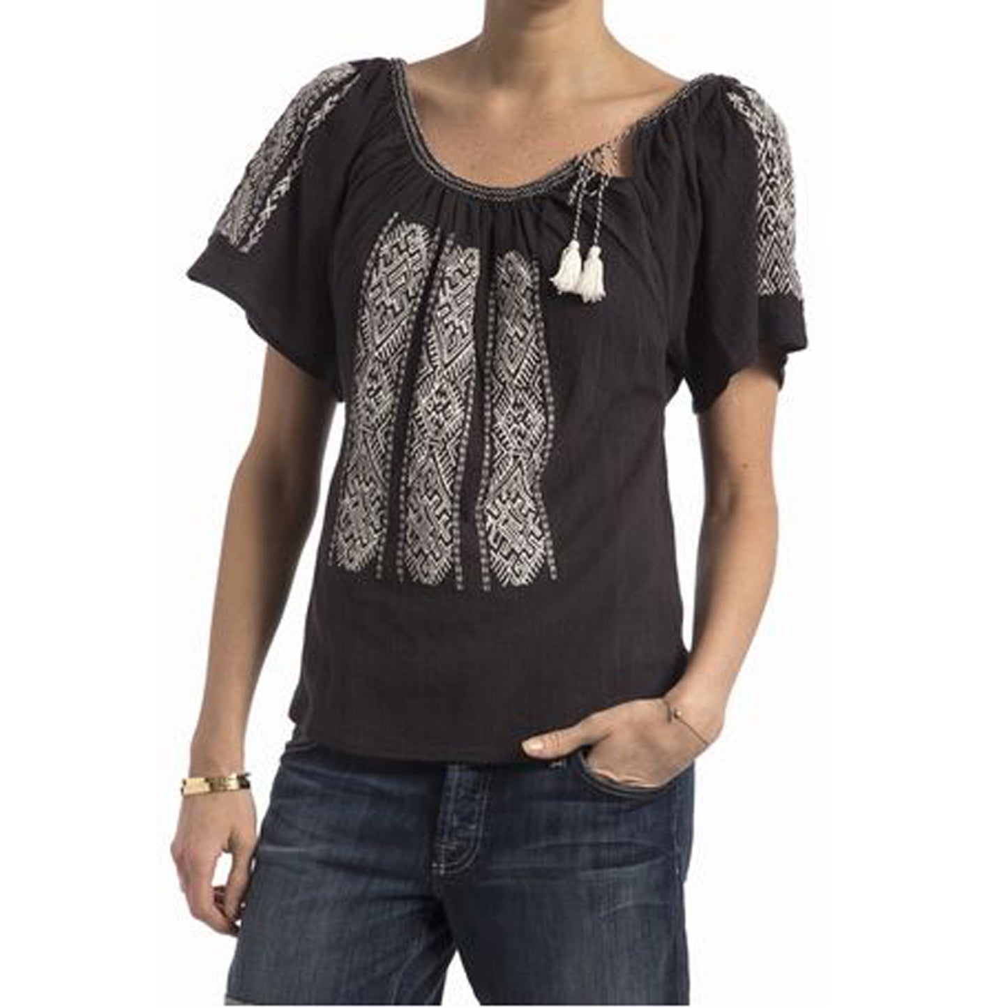 Soeurs Anthropologie Nino Embroidered Blouse Top