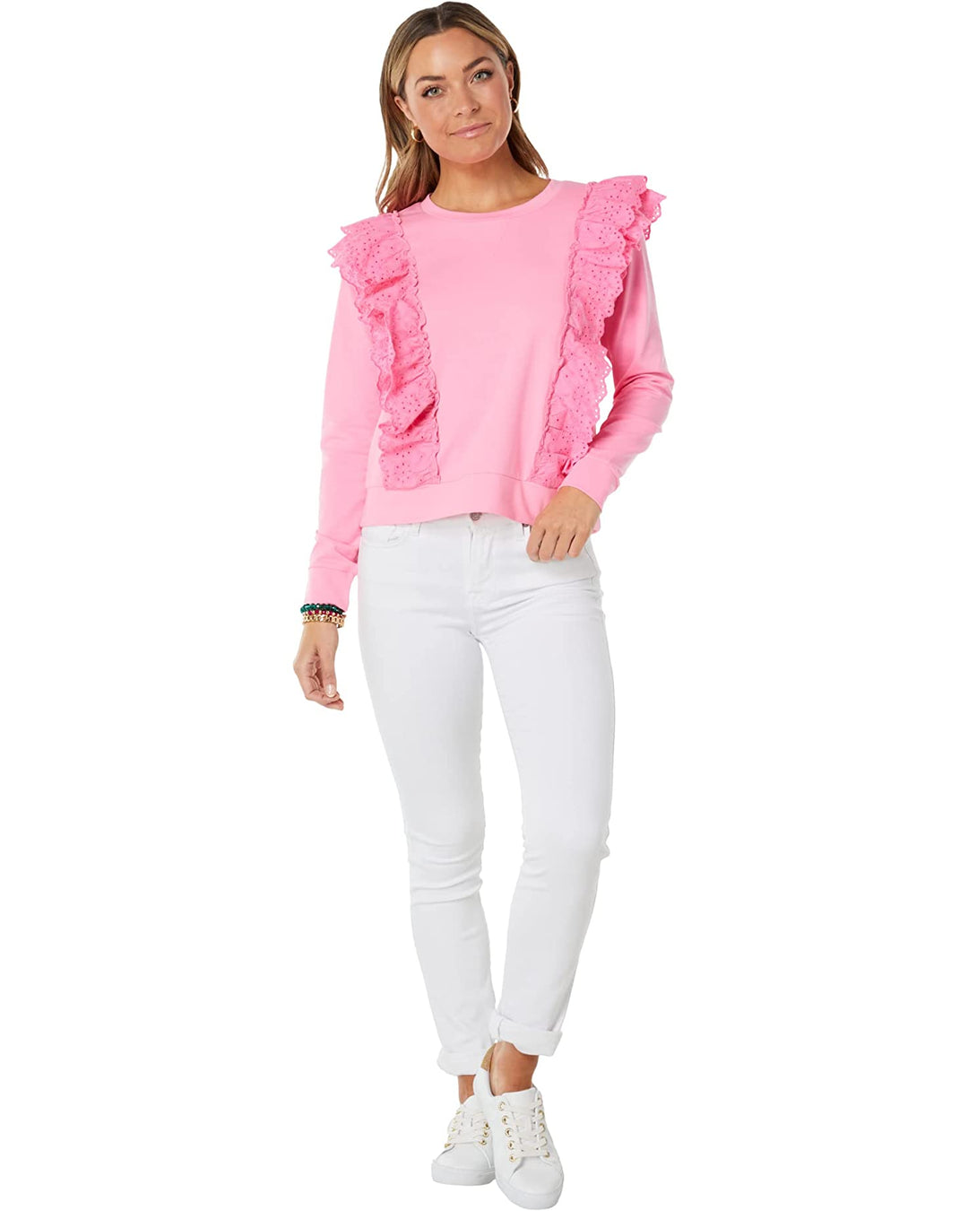 Lilly Pulitzer Deva 荷叶边孔眼刺绣运动衫套头衫