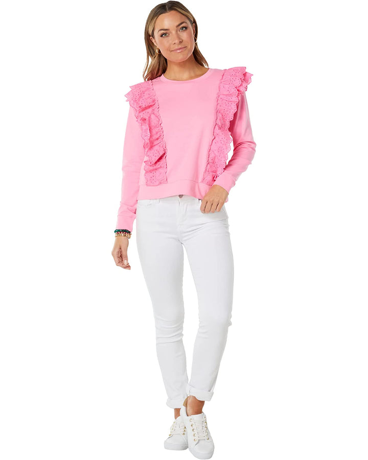 Lilly Pulitzer Deva 荷叶边孔眼刺绣运动衫套头衫
