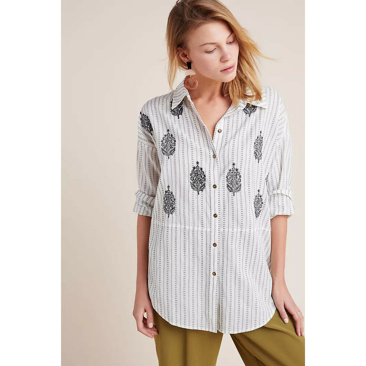 Anthropologie Aubrey Striped Buttondown Tunic Shirt Top