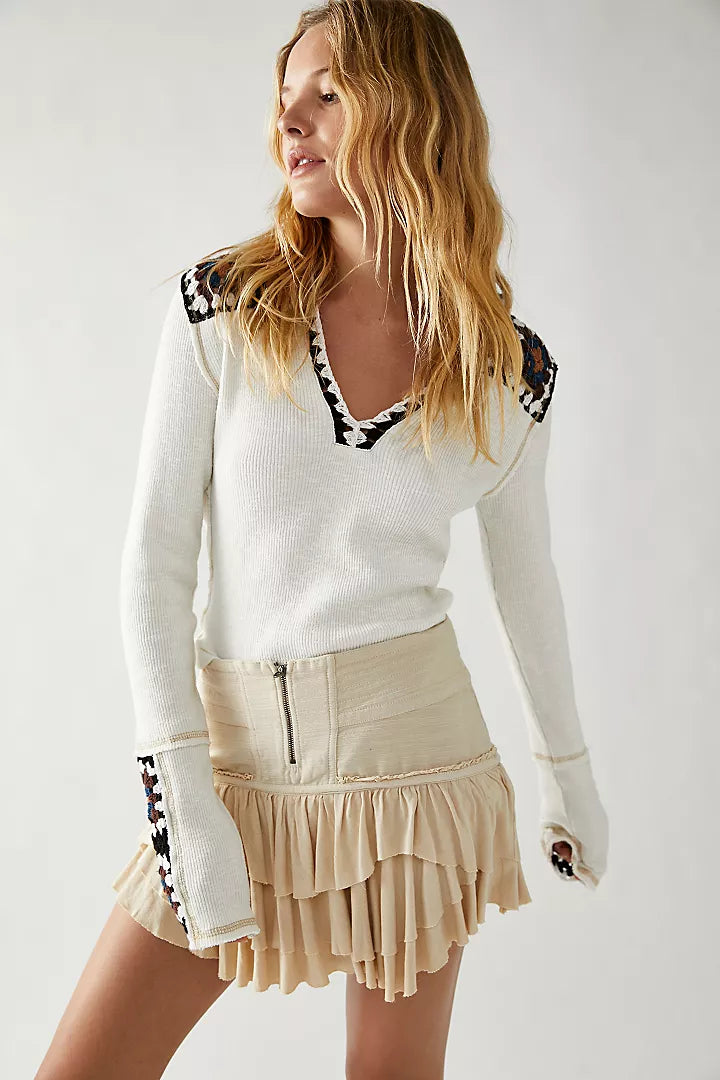 Free People Roswell Cuff Blouse Top