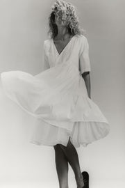 MERLETTE Aronia Floral-Appliqué Wrap Midi Dress