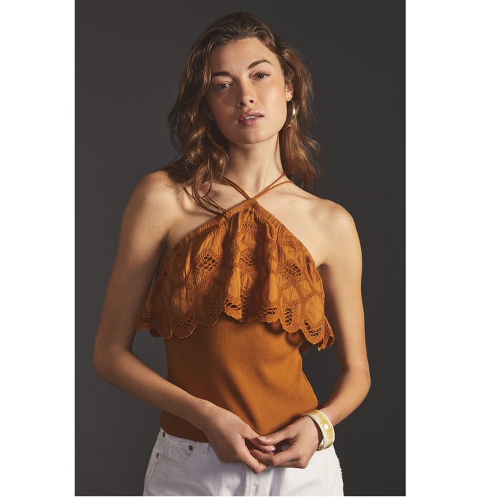 Anthropologie Ruffled Halter Tank Blouse Top