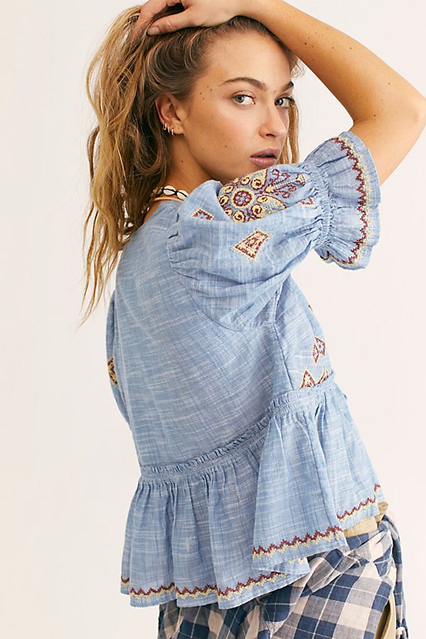 Free People Tallulah Embroidered Blouse Top