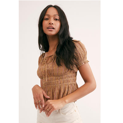Free People Synthetic Vivi Smocked Striped Crop Top