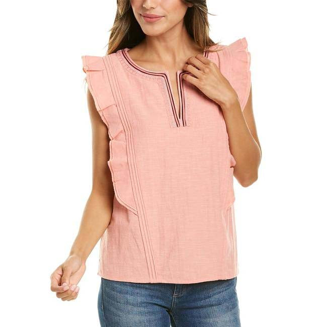 Frye x Anthropologie Ruffle Embroidered Blouse Top