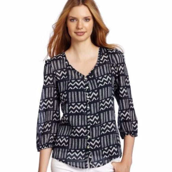 Lucky Brand Printed Buttondown Blouse Top