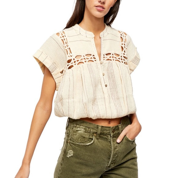 Free People Cedar Lace Pullover Blouse Top M