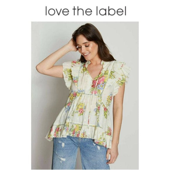 Love The Label Anthropologie Helena Ruffle Floral Print Blouse Top