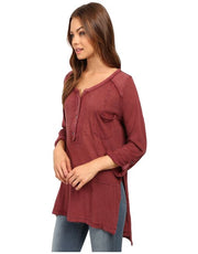 Free People We The Free Stargazer Henley High Low Tunin Wine Top L