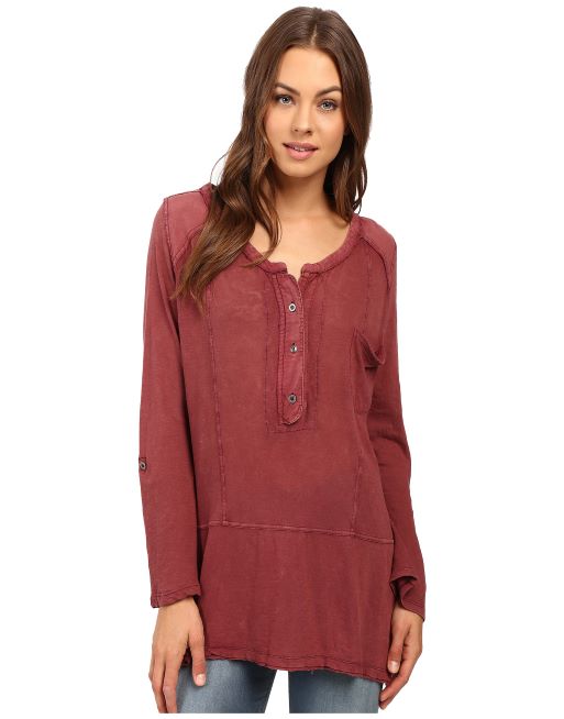 Free People We The Free Stargazer Henley High Low Tunin Wine Top L