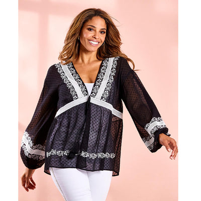 Joanna Hope Folk Embroidered Tunic Wrap Top