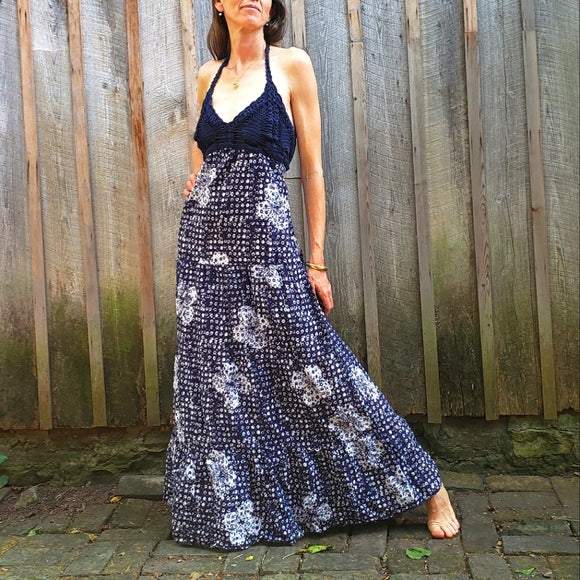 Lucky Brand John Robshaw Crochet Printed Maxi Dress