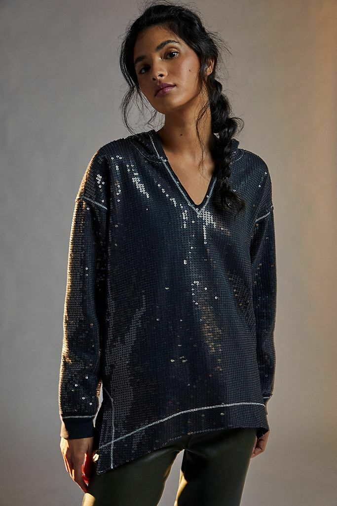 Anthropologie Gracie Sequined Tunic Hoodie Top