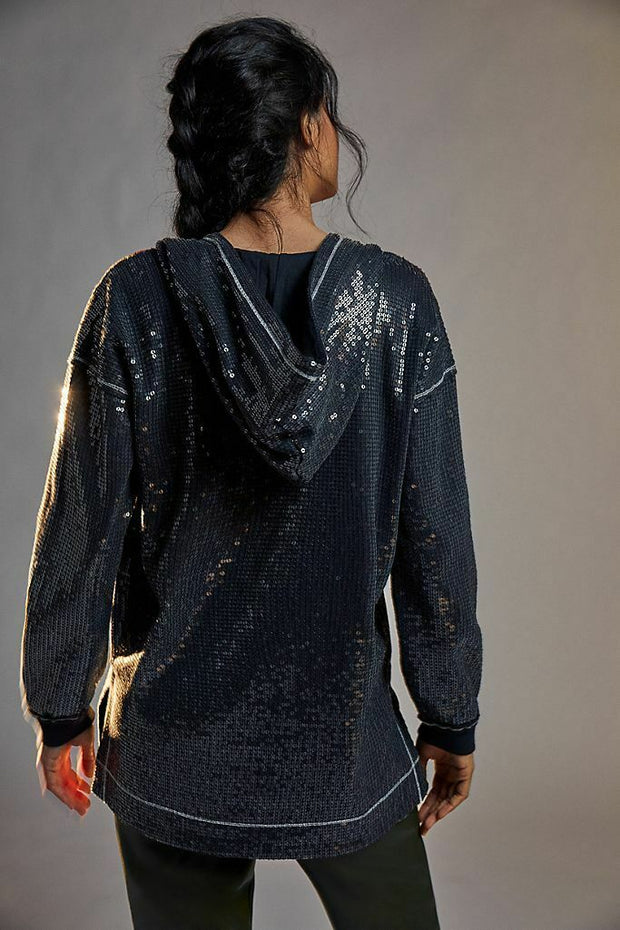 Anthropologie Gracie Sequined Tunic Hoodie Top