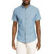 BONOBOS Riviera Slim Fit Hand Signs Print Sport HAWAIIAN Blue Shirt XS