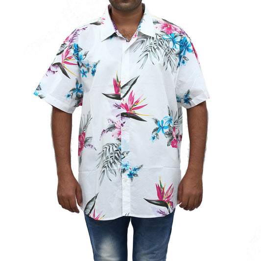 BONOBOS Riviera 修身白色夏威夷花卉印花男式衬衫 M
